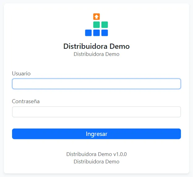 Pantalla de ingreso con los campos Usuario y Contraseña y el botón Ingresar