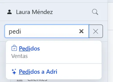 Buscador abierto con “pedi” escrito y dos pantallas encontradas